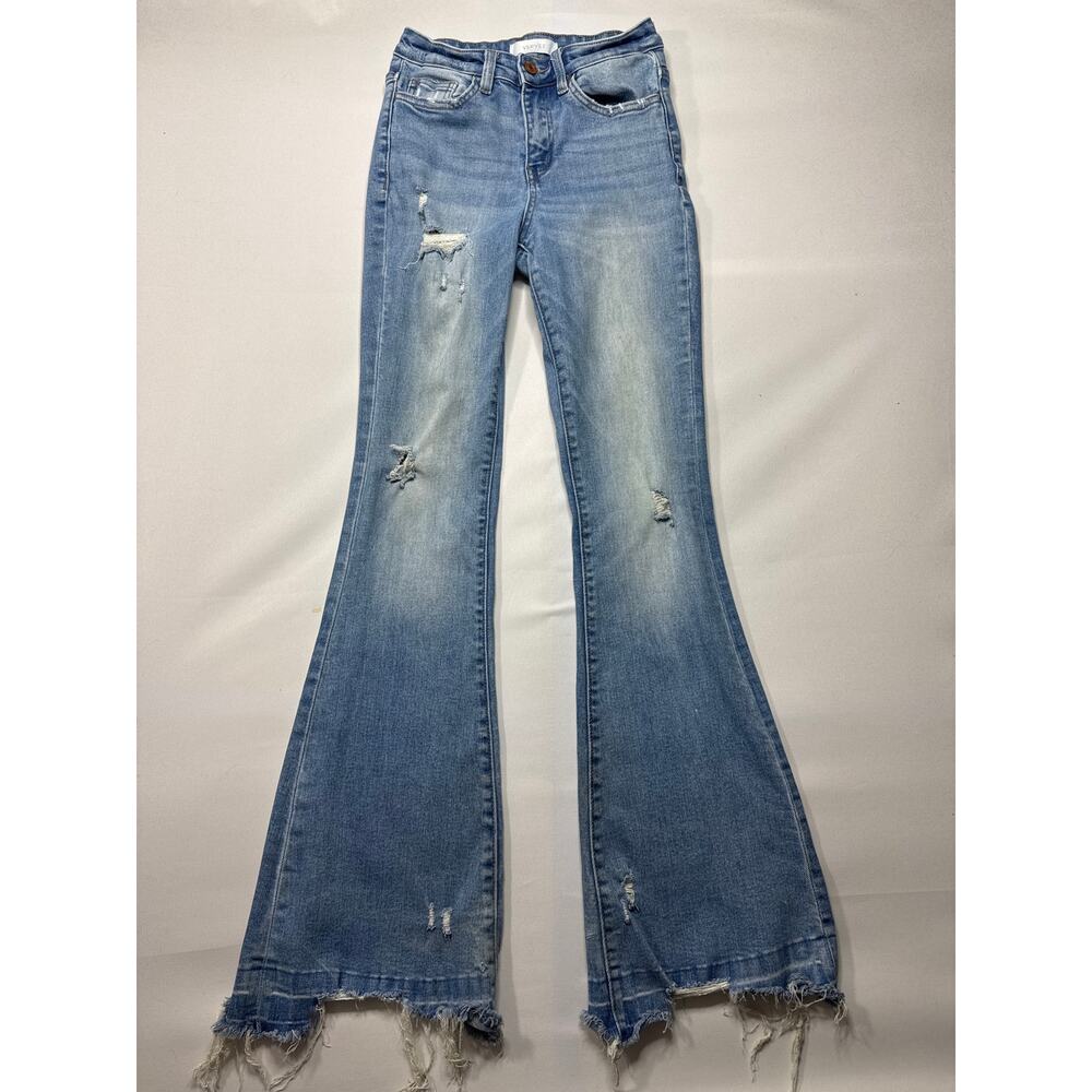 Vervet Blue Women's Raw Hem Distressed Flare Blue Jeans - Size 25 (25x33.5)
